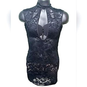 Sexy Black Medium Lace Dress/Long Top